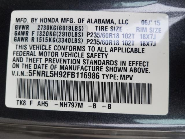 2015 HONDA ODYSSEY TO 5FNRL5H92FB116986