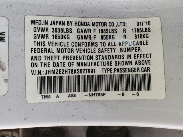 2010 HONDA INSIGHT EX JHMZE2H78AS027991