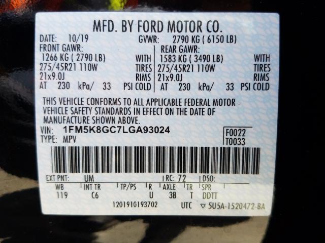 VIN 1GNSCCE0XDR369743 2020 FORD EXPLORER S no.10