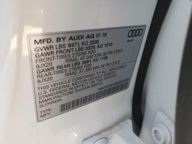 2019 AUDI Q8 PREMIUM WA1AVAF15KD023503