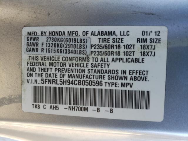 2012 HONDA ODYSSEY TO 5FNRL5H94CB050596