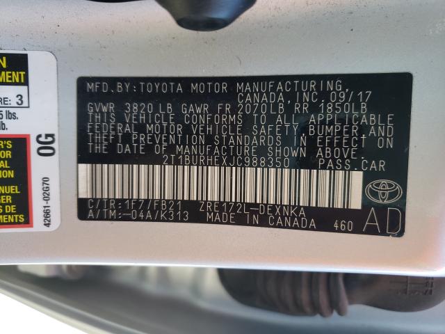 2018 TOYOTA COROLLA L 2T1BURHEXJC988350