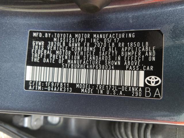 2017 TOYOTA COROLLA L 5YFBURHE4HP698034