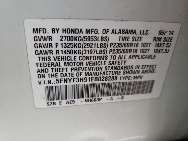 2014 HONDA PILOT TOUR 5FNYF3H91EB028288