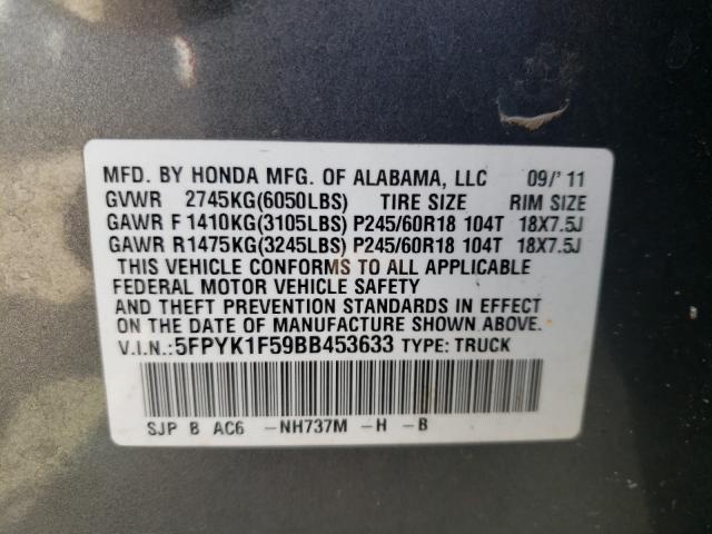 2011 HONDA RIDGELINE 5FPYK1F59BB453633