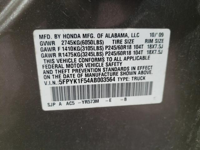 2010 HONDA RIDGELINE 5FPYK1F54AB003564