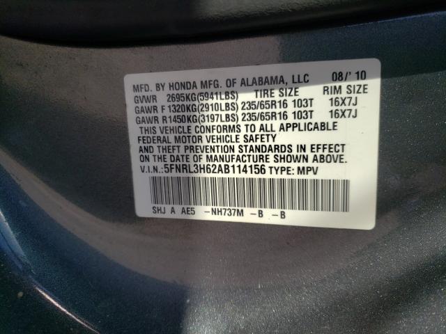 2010 HONDA ODYSSEY 5FNRL3H62AB114156
