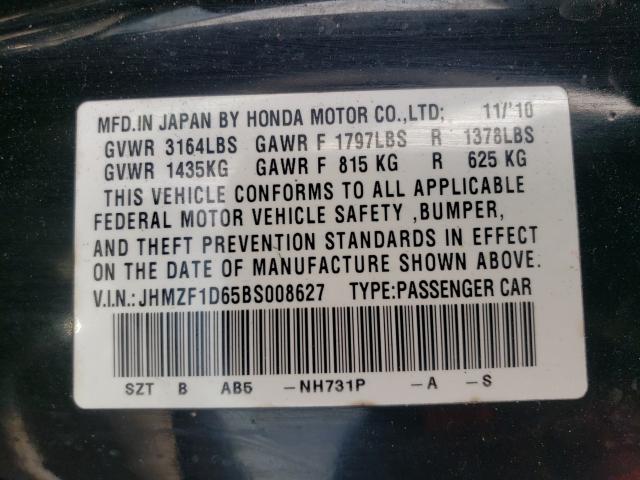 2011 HONDA CR-Z EX JHMZF1D65BS008627