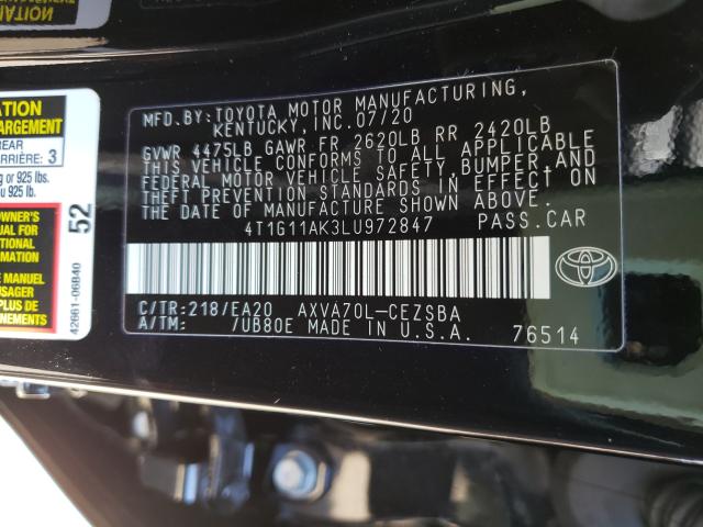 2020 TOYOTA CAMRY SE 4T1G11AK3LU972847