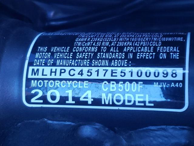 2014 HONDA CB500 F MLHPC4517E5100098