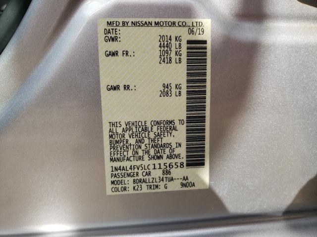 2020 NISSAN ALTIMA PLA 1N4AL4FV5LC115658