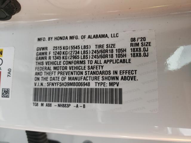 2021 HONDA PILOT EX 5FNYF5H39MB006948