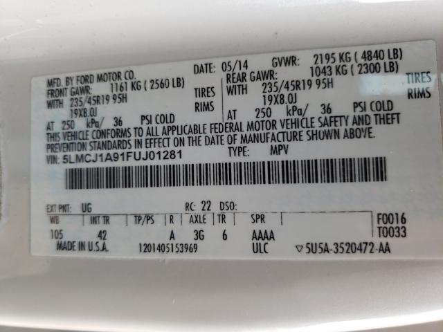 2015 LINCOLN MKC 5LMCJ1A91FUJ01281