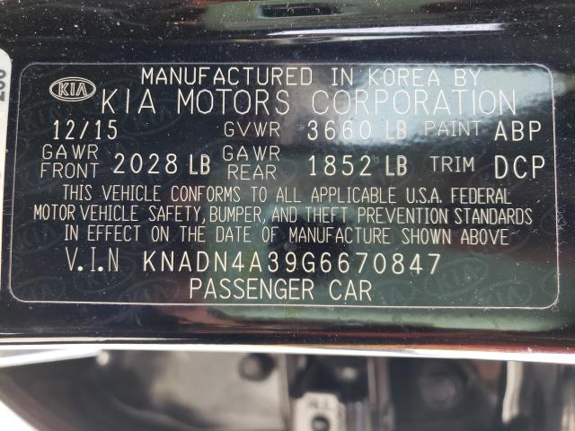 VIN 5N1DR2MM9KC589062 2016 KIA RIO EX no.10