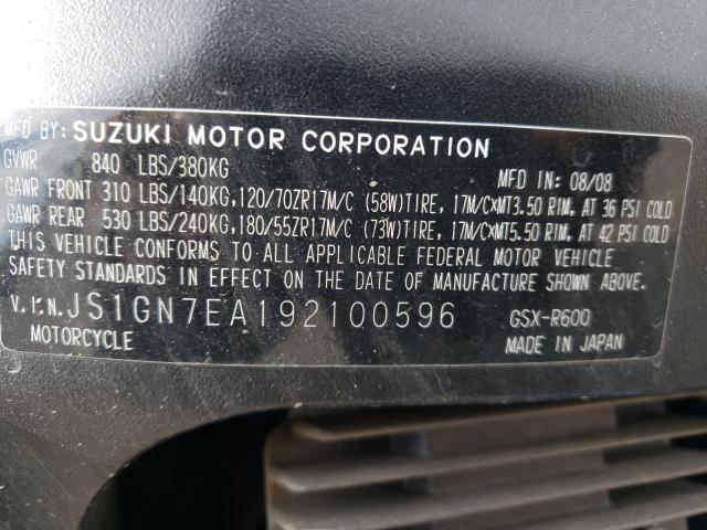 2009 SUZUKI GSX-R600 JS1GN7EA192100596