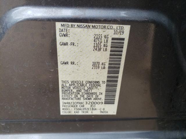 2019 NISSAN LEAF S PLU 1N4BZ1CPXKC320009