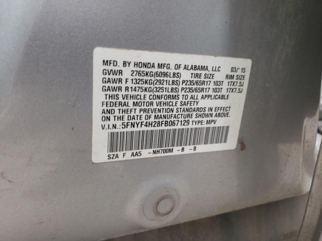 2015 HONDA PILOT LX 5FNYF4H28FB067129