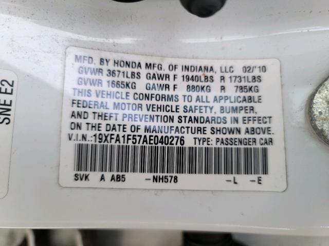 2010 HONDA CIVIC LX 19XFA1F57AE040276
