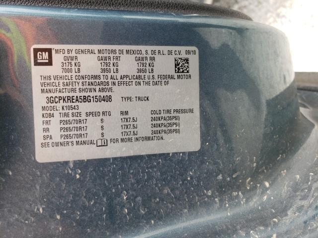 2011 CHEVROLET SILVERADO 3GCPKREA5BG150408