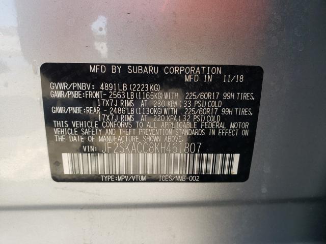 2019 SUBARU FORESTER JF2SKACC8KH461807