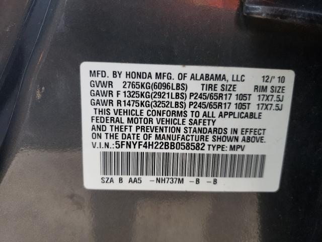 2011 HONDA PILOT LX 5FNYF4H22BB058582