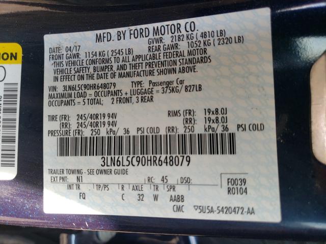 2017 LINCOLN MKZ SELECT 3LN6L5C90HR648079