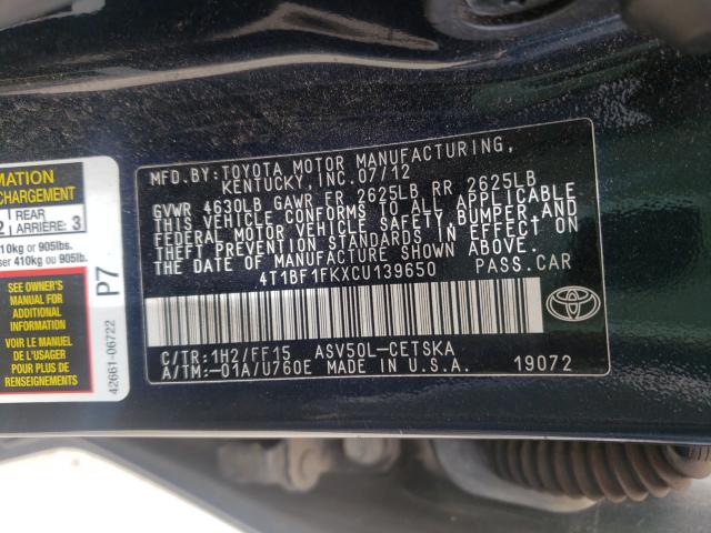 2012 TOYOTA CAMRY BASE 4T1BF1FKXCU139650