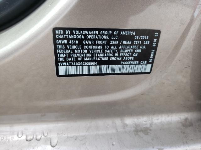 2016 VOLKSWAGEN PASSAT 1VWAT7A3XGC038984