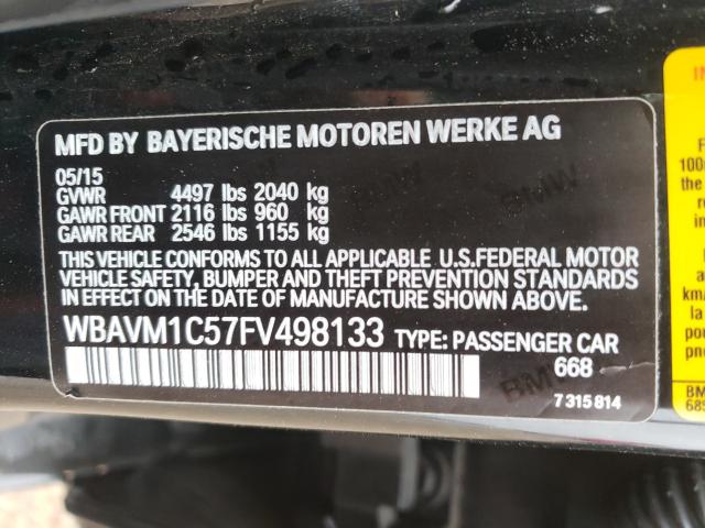 2015 BMW X1 SDRIVE2 WBAVM1C57FV498133
