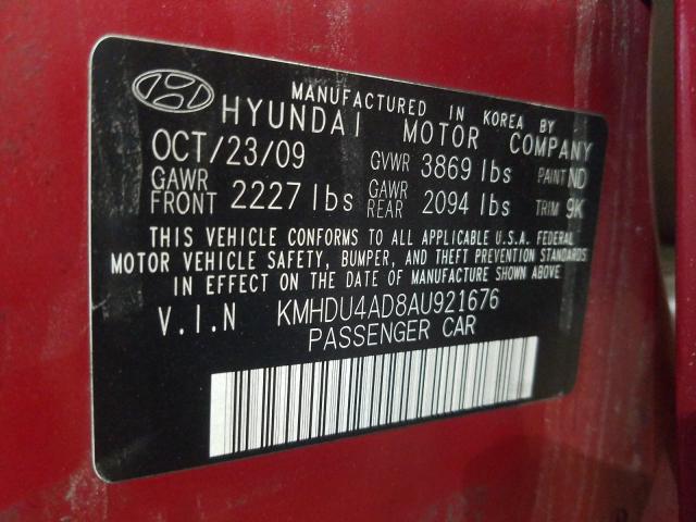 2010 HYUNDAI ELANTRA BL KMHDU4AD8AU921676