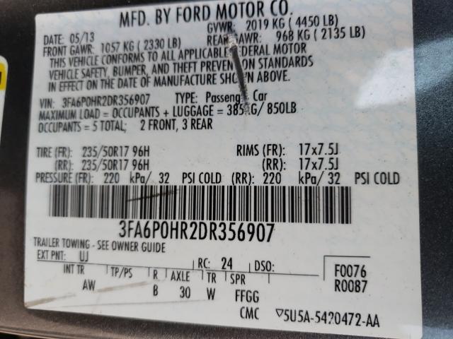2013 FORD FUSION SE 3FA6P0HR2DR356907