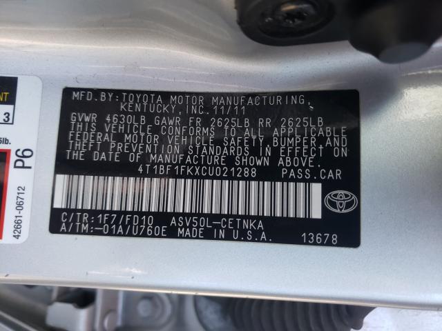 2012 TOYOTA CAMRY BASE 4T1BF1FKXCU021288