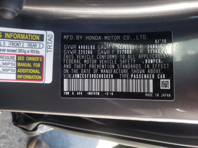 2019 HONDA CLARITY TO JHMZC5F30KC003820