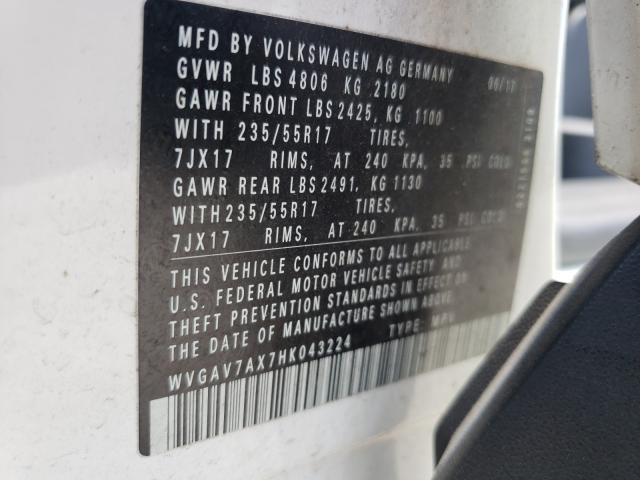 2017 VOLKSWAGEN TIGUAN WVGAV7AX7HK043224
