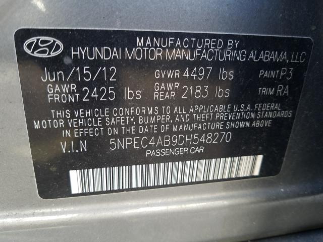 VIN JTHBK1GG7D2062290 2013 HYUNDAI SONATA SE no.10