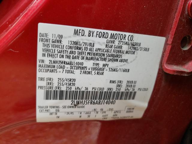 2010 LINCOLN MKT 2LMHJ5FR6ABJ14040