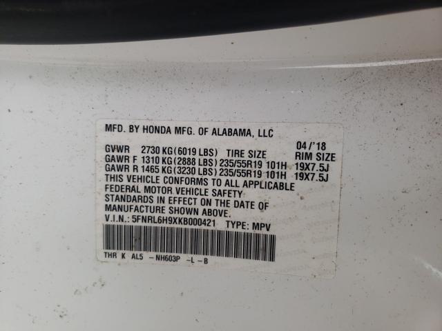 2019 HONDA ODYSSEY EL 5FNRL6H9XKB000421