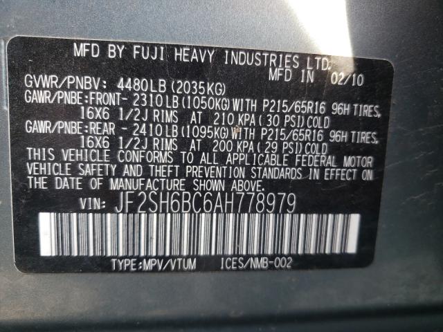 2010 SUBARU FORESTER X JF2SH6BC6AH778979