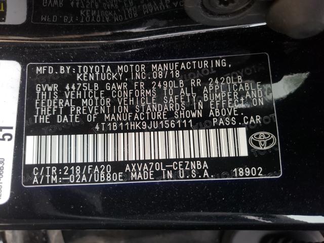 2018 TOYOTA CAMRY L 4T1B11HK9JU156111