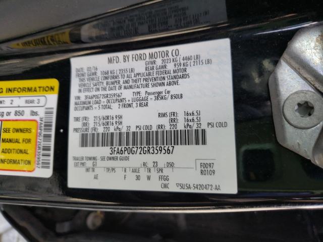 2016 FORD FUSION S 3FA6P0G72GR359567