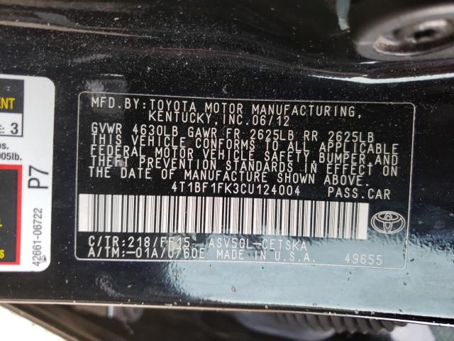 2012 TOYOTA CAMRY BASE 4T1BF1FK3CU124004