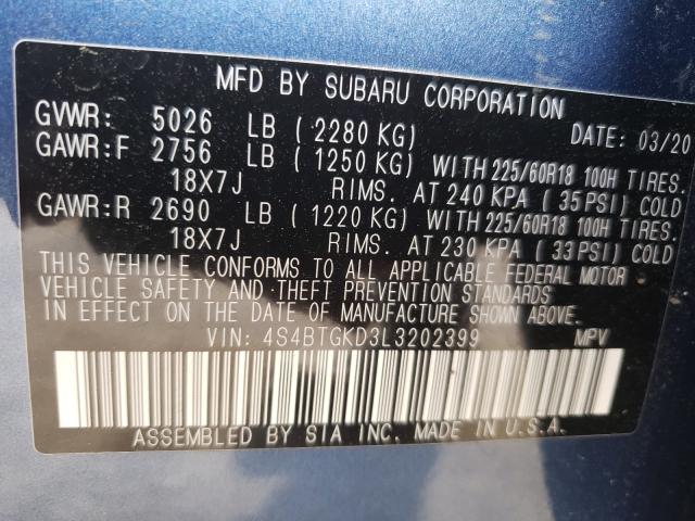 2020 SUBARU OUTBACK ON 4S4BTGKD3L3202399