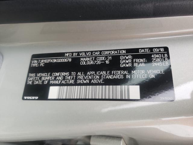 2019 VOLVO S60 T5 MOM 7JR102FK9KG000678