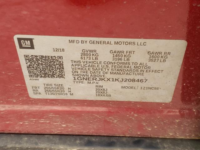 2019 CHEVROLET TRAVERSE R 1GNERJKX1KJ208467
