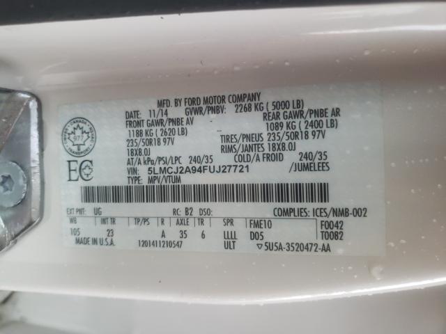 2015 LINCOLN MKC 5LMCJ2A94FUJ27721