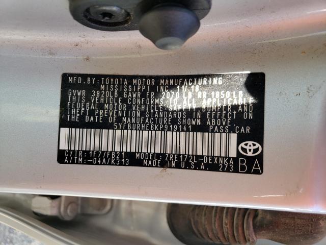 2019 TOYOTA COROLLA L 5YFBURHE6KP919141