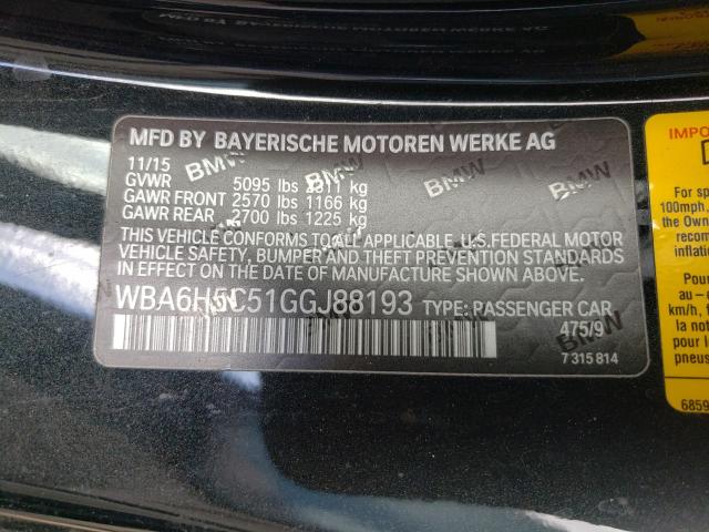 2016 BMW 650 I WBA6H5C51GGJ88193