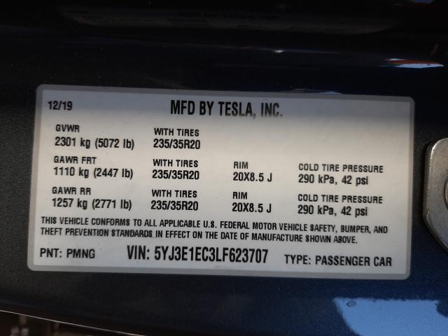 2020 TESLA MODEL 3 5YJ3E1EC3LF623707