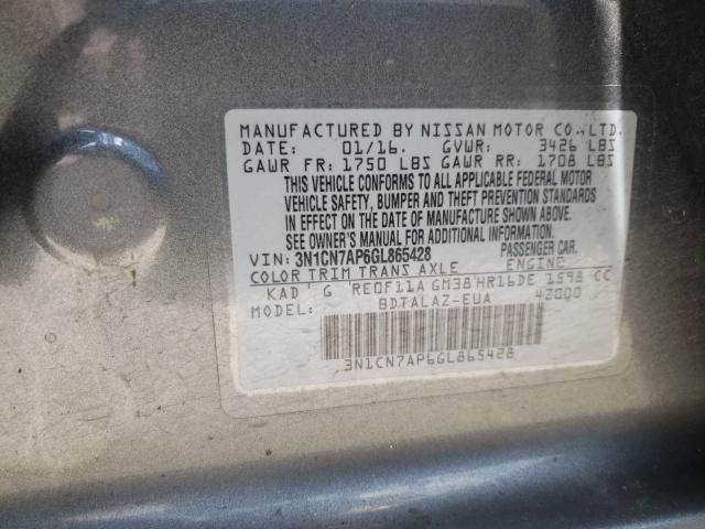 2016 NISSAN VERSA S 3N1CN7AP6GL865428