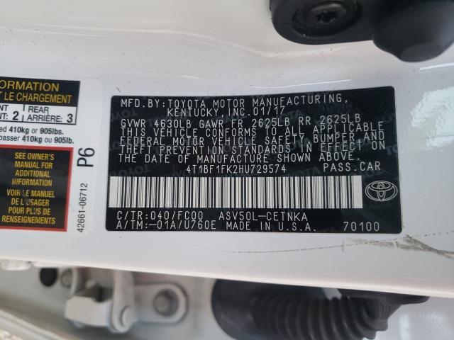 2017 TOYOTA CAMRY LE 4T1BF1FK2HU729574